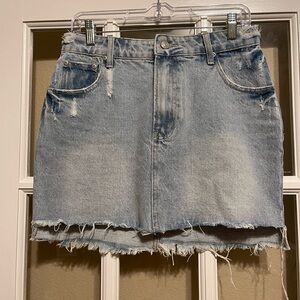 GREY LAB Denim Blue Frayed Mini Skirt
